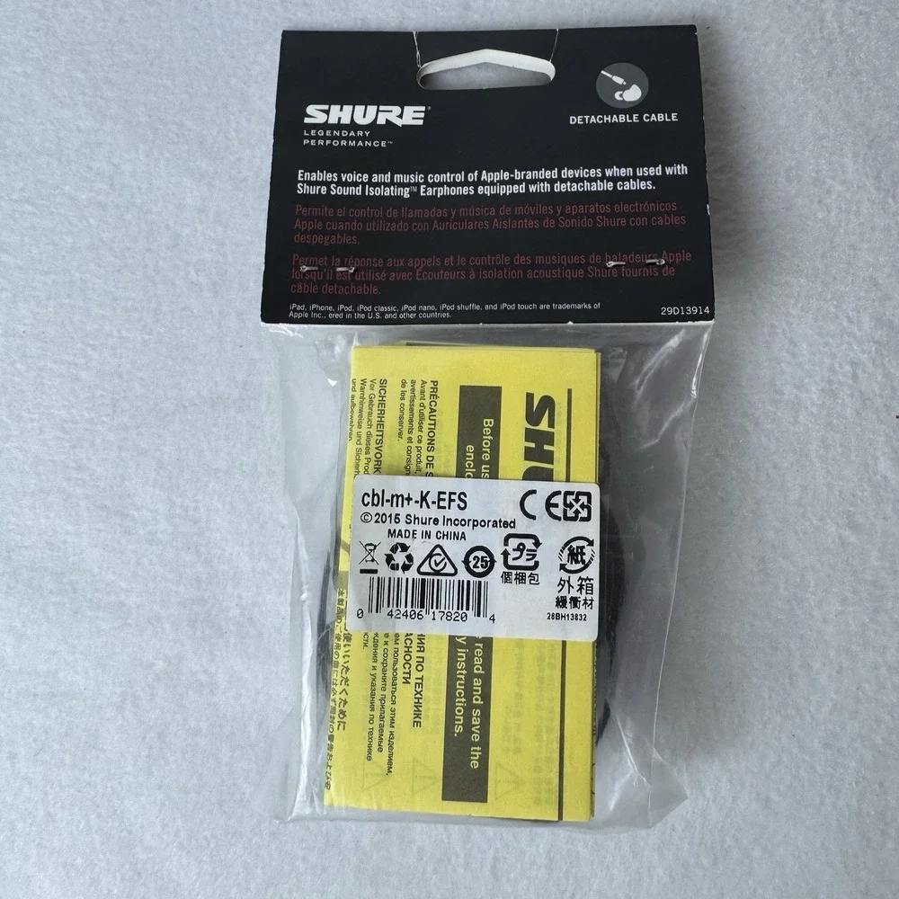 New Shure CBL-M-K Earphone Accessory Cable With Remote And Mic Detachable Cable
